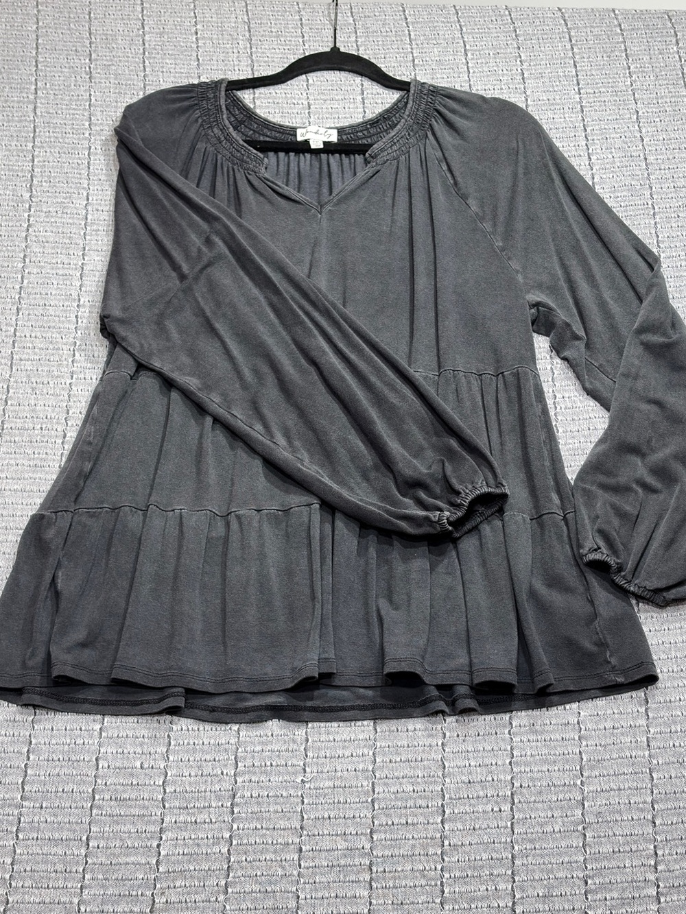 Wonderly Charcoal Grey Tiered Peasant Tunic
